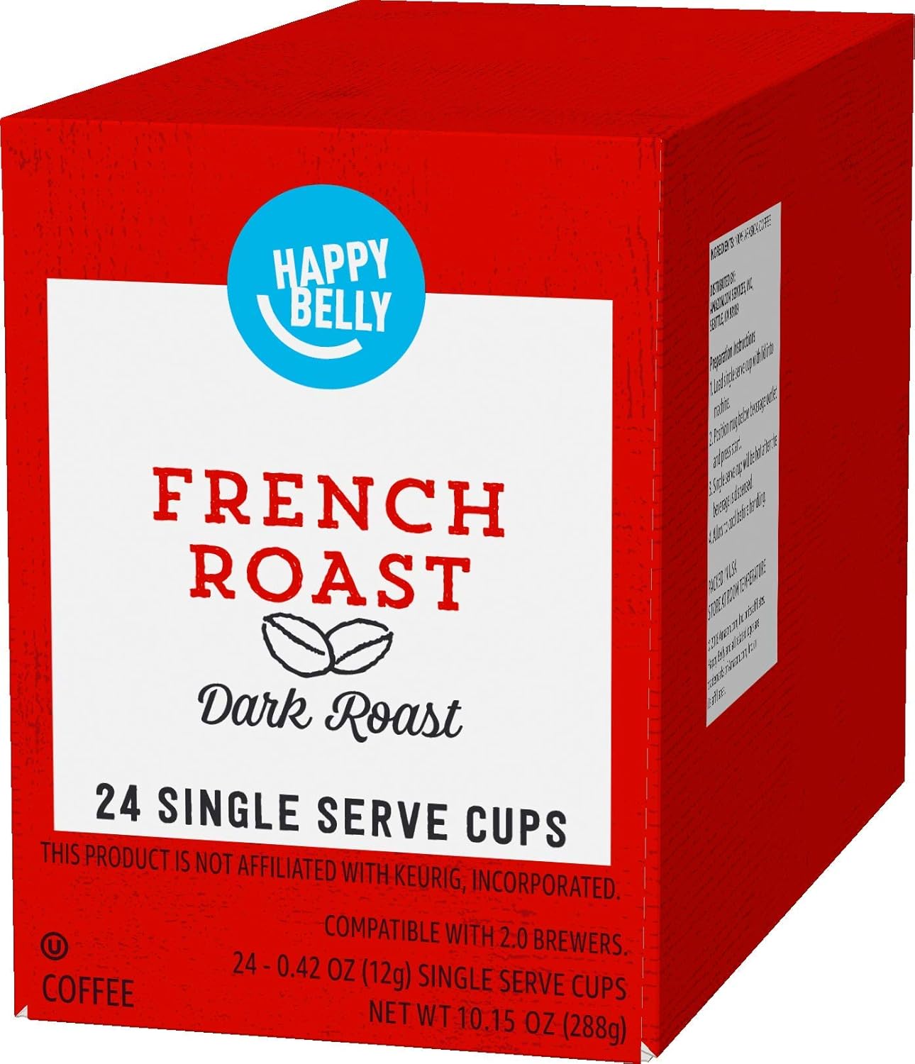 Amazon Brand - Happy Belly Dark Roast Coffee Pods, French Roast, Compatible with Keurig 2.0 K-Cup Brewers, 24 Count