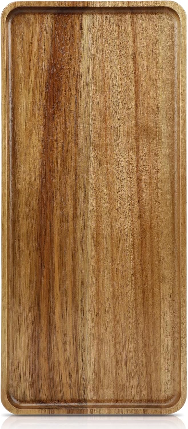 1 pcs 15.7" x 7" Large Solid Acacia Wood Serving Trays Rectangular Wooden Serving Platters Natural Wooden Boards for Bar Coffee Party