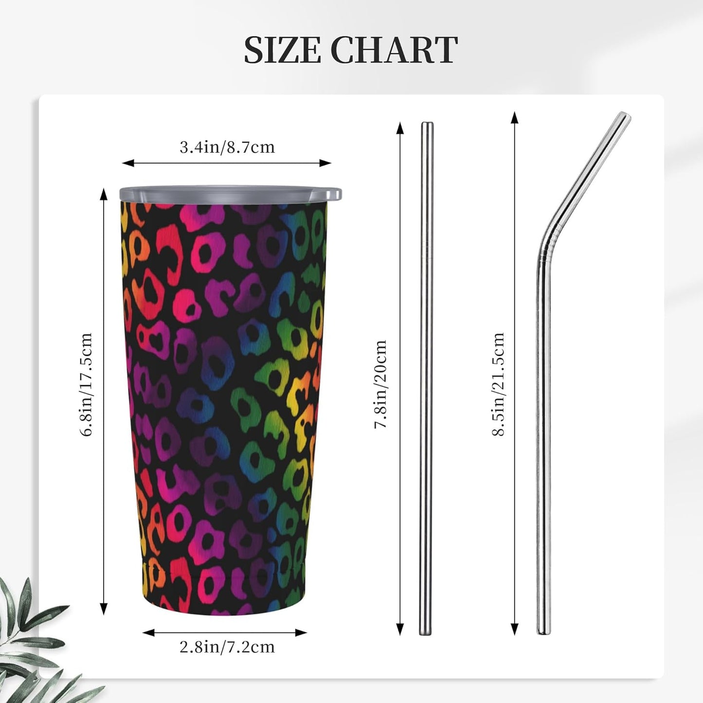 Leopard Print Tumbler with Lid and Straw 20oz Coffee Tumblers Leakproof Stainless Steel Travel Mug Vacuum Insulated Cup for Iced and Hot