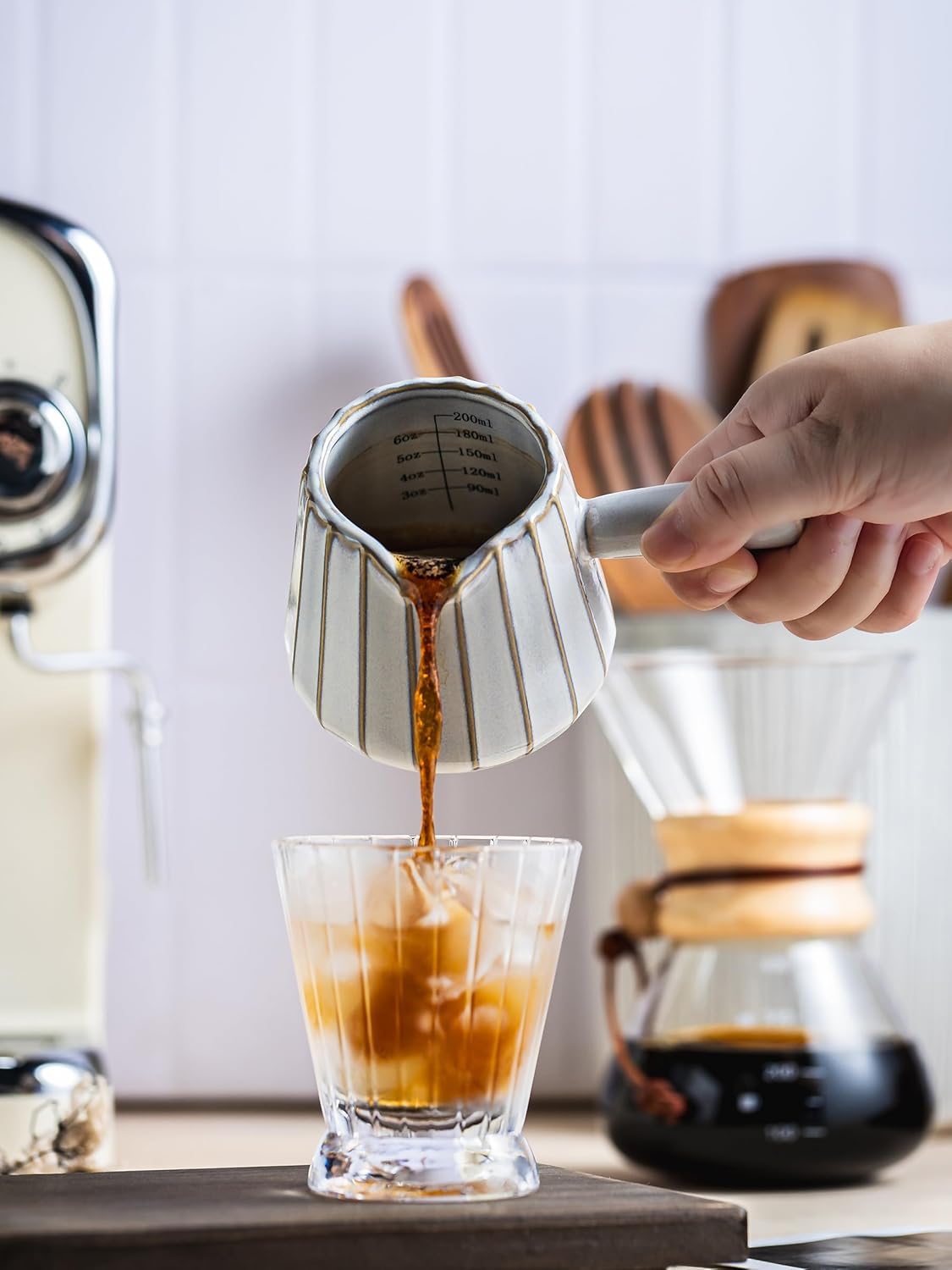 Ceramic Espresso Cups, Espresso Measuring Cup with Handle, Expresso Shots Cups with Scale, Espresso Accessories, 200ML /6 OZ, Cream White