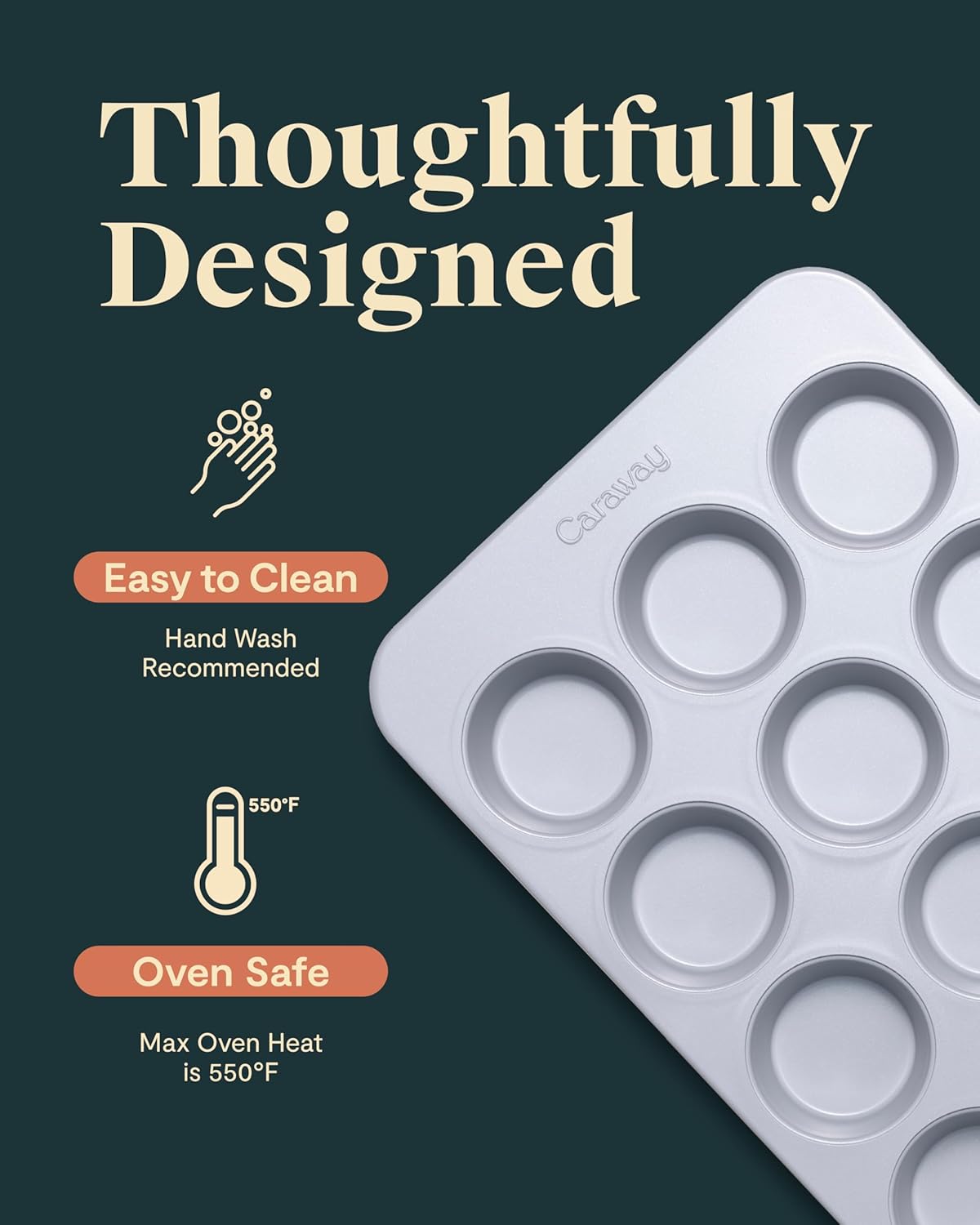 Caraway Non-Stick Ceramic 12-Cup Muffin Pan Duo - Naturally Slick Ceramic Coating - Non-Toxic, PTFE & PFOA Free - Perfect for Cupcakes, Muffins, and More - Navy