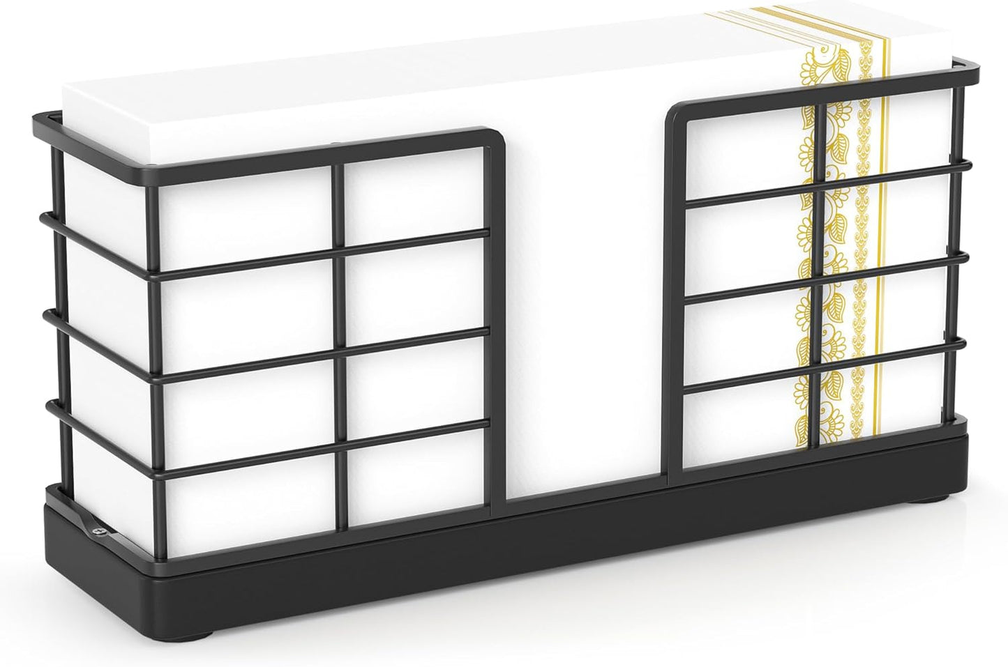 Wican Vertical Stance Bathroom Napkin Holder Takes Up Less Space for Small Guest Bathroom Oak and Iron Towel Tray for Powder Room Table Wooden Basket for Disposable Paper Hand Towels Matte Black