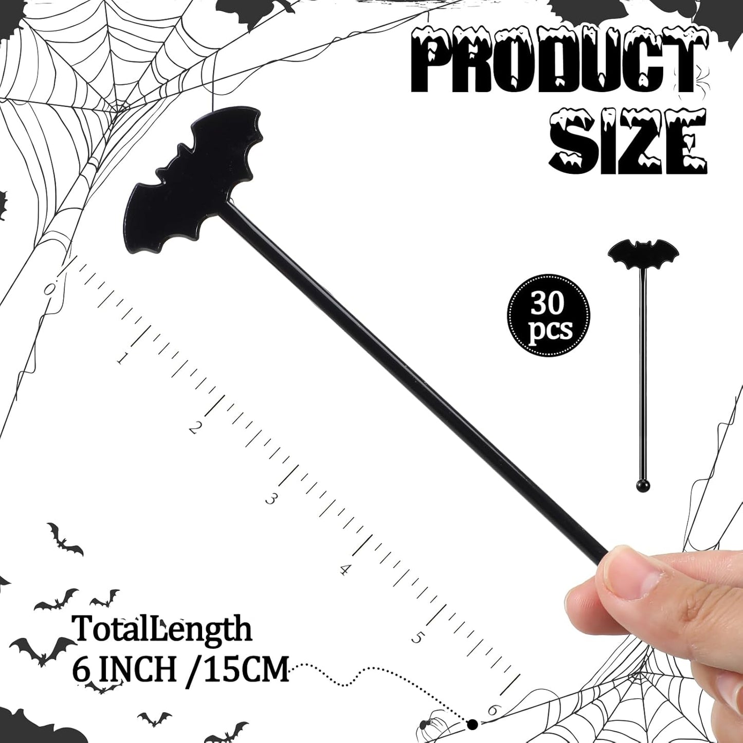 30 Pcs Halloween Swizzle Sticks Plastic Coffee and Cocktail Stirrers Fall Thanksgiving Drink Stirrers Cocktail Mixers for Halloween Fall Autumn Party Tea Coffee Bar Decoration(Bat)