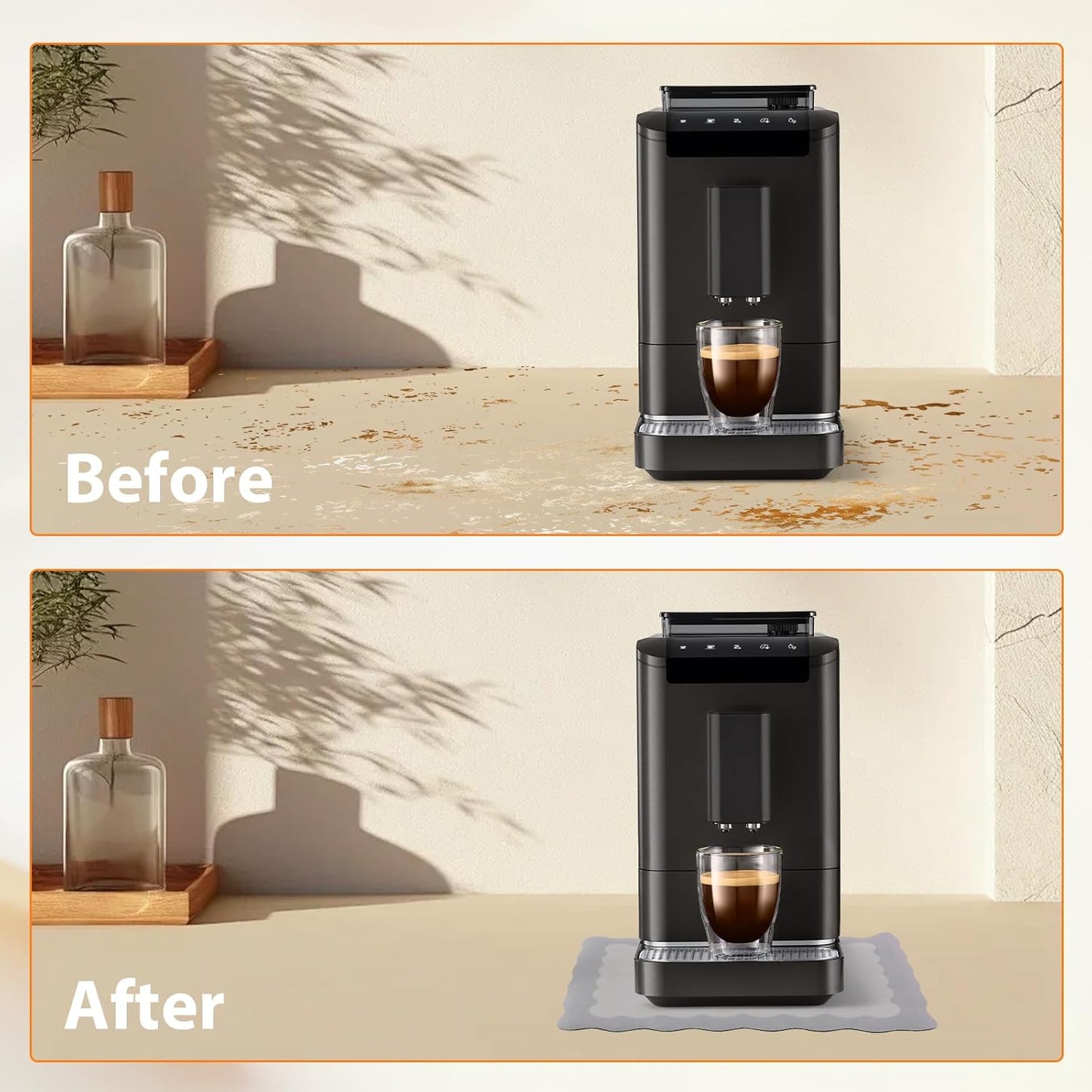 Scalloped Coffee Bar Mat for Countertop, Cute Dish Drying Mats for Kitchen Counter, Diatomite Absorbent Mat for Coffee Station, Kitchen Aesthetic Decor (12"x19", Grey)