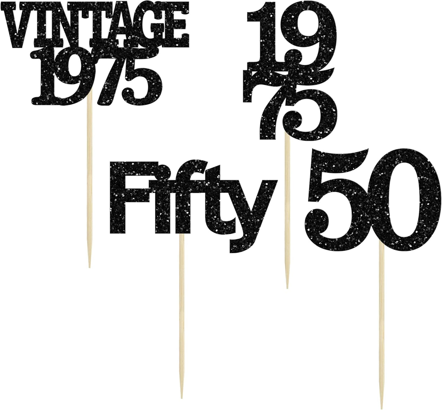 Gyufise 24Pcs Vintage 1975 Cupcake Toppers Cheers to 50 Fabulous Fifty Cupcake Picks 50th Birthday Wedding Anniversary Party Cake Decorations Supplies Black