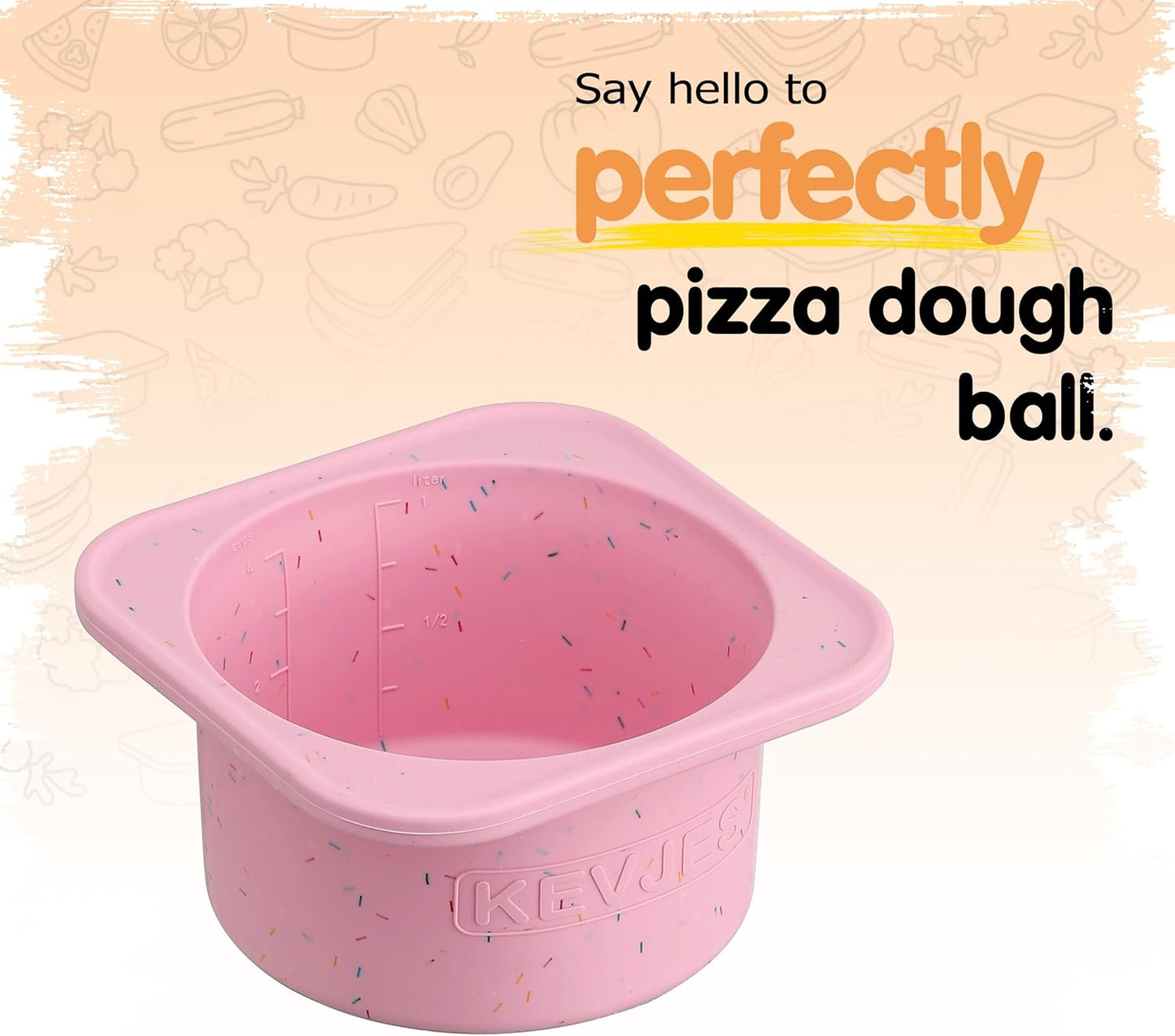 PLUS 1000ml Pizza Dough Proofing Containers for DIY family Artisan Pizza, Food Grade Silicone Stackable Boxes with Lids, Freezer, Fridge, Dishwasher Safe-Sprinkles Pattern-3 Pack (Cotton Candy)