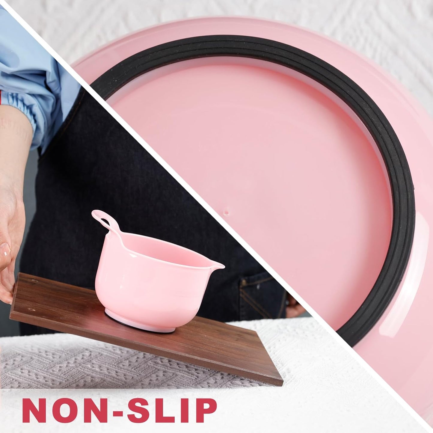 BoxedHome 4 Pack Nesting Mixing Bowl with Pour Spout and Handle, BPA free Microwave & Dishwasher Safe(Pink Gradient, 4 Pack with Handle)