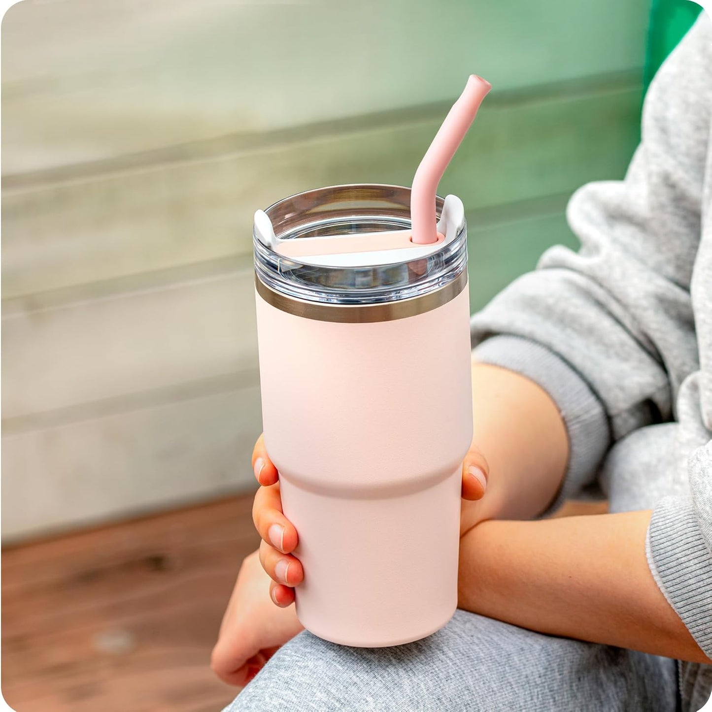 Snowfall 2 Pcs Replacement Metal Straws for Stanley 14 oz, 20 OZ Tumbler, Stainless Steel Straws with Silicone Tip for 20 OZ Tumbler, Straw Brush (Purplish Pink)