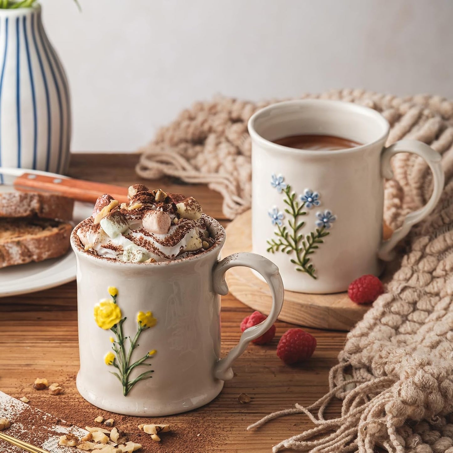 Ceramic coffee Mugs, Set of 1 Yellow Flower - 12oz, Hand-Painted, Microwave heating and dishwasher cleaning available, Ideal for Daily Brews