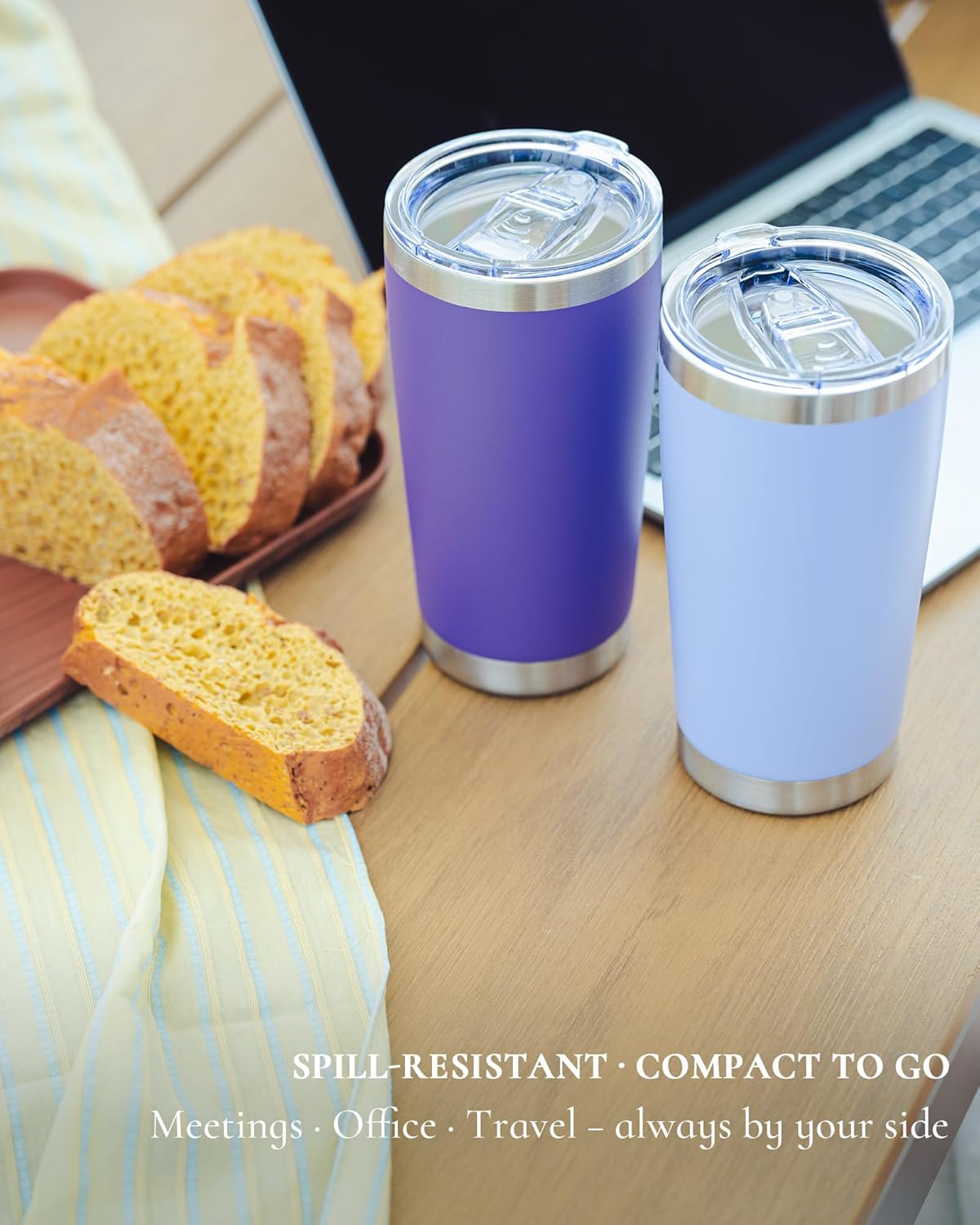 Travel Coffee Tumbler 20oz, 4 Pack Leakproof Travel Coffee Mug with Lid and Straw, Stainless Steel Double Wall Vacuum Insulated Tumbler for Hot/Iced Drinks (Textured Matte, Purple)