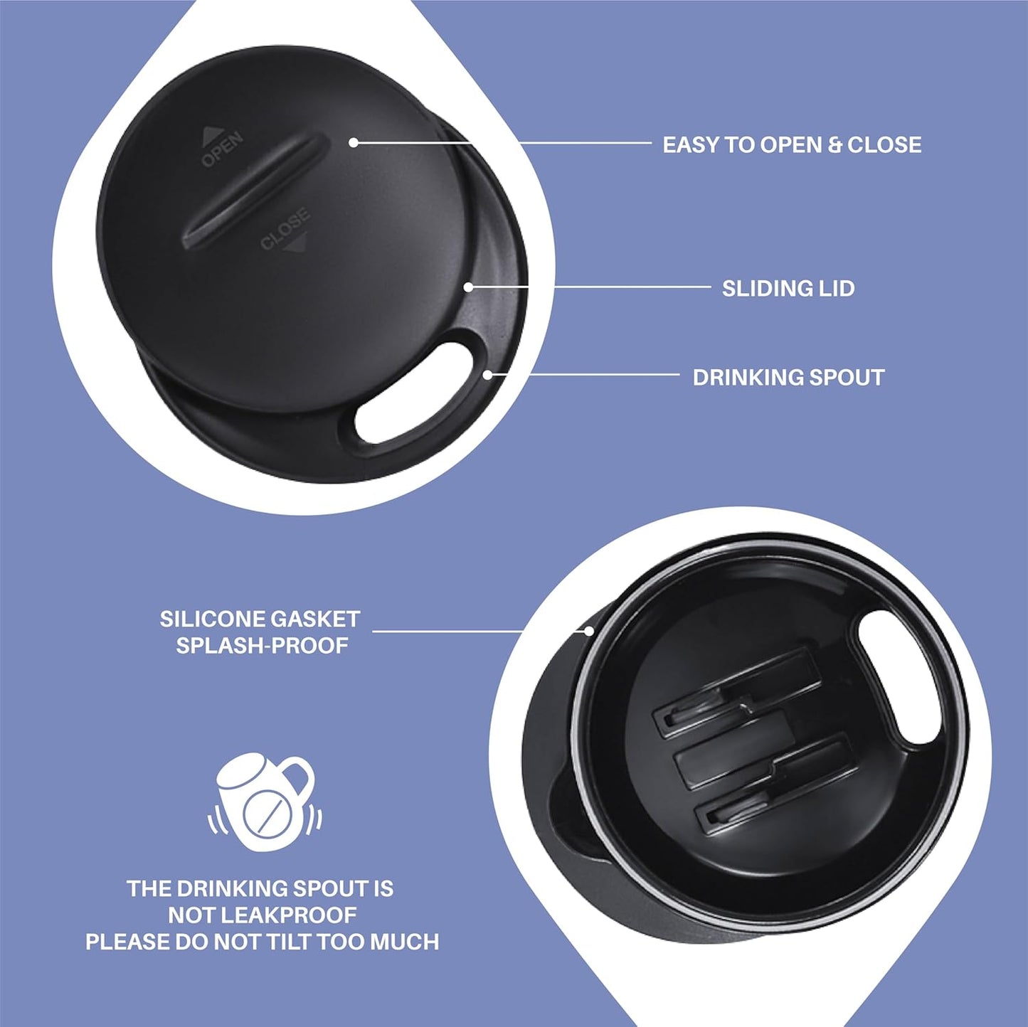 Ideus 16 oz Insulated Coffee Mug with Handle and Lid, Double Wall Stainless Steel Vacuum Thermal Coffee Mug, Travel Coffee Cup Thermal Cup for Home and Office, Ocean Blue