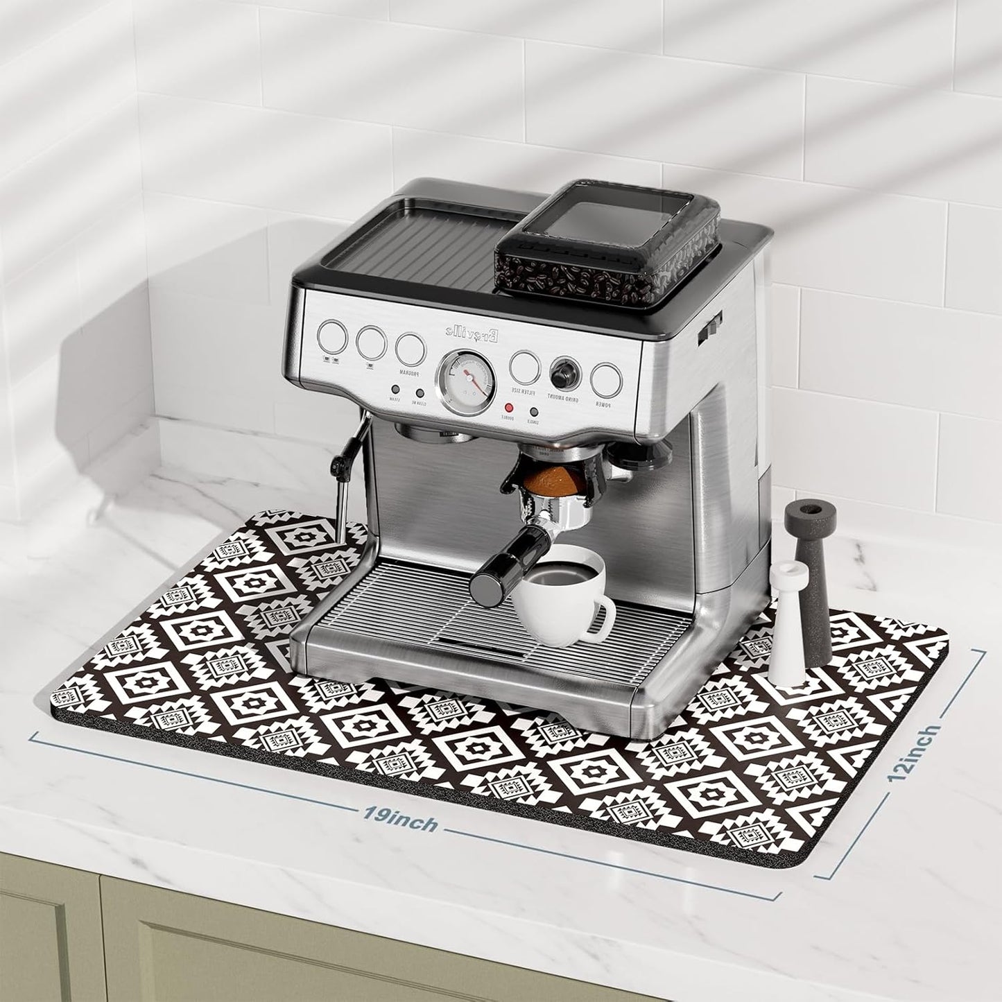 Rnivvi Coffee Mat, 12" x 19" Cute Coffee Bar Mats for Espresso Machine Station Accessories and Organizer, Hide Stain Rubber Backed Absorbent Dish Drying Pad for Kitchen Counter, Modern Abstract Art