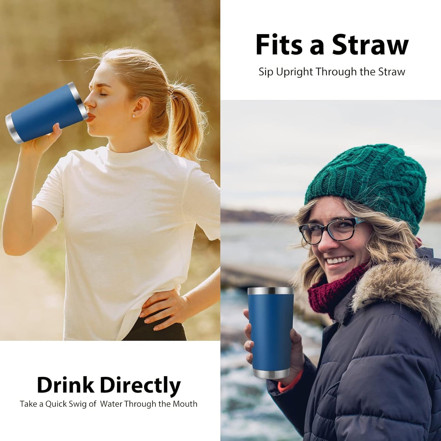 DOMICARE 20oz Stainless Steel Tumbler Bulk with Lid, Double Wall Vacuum Insulated Travel Mug, Powder Coated Coffee Cup, Dark Blue, 12 Pack