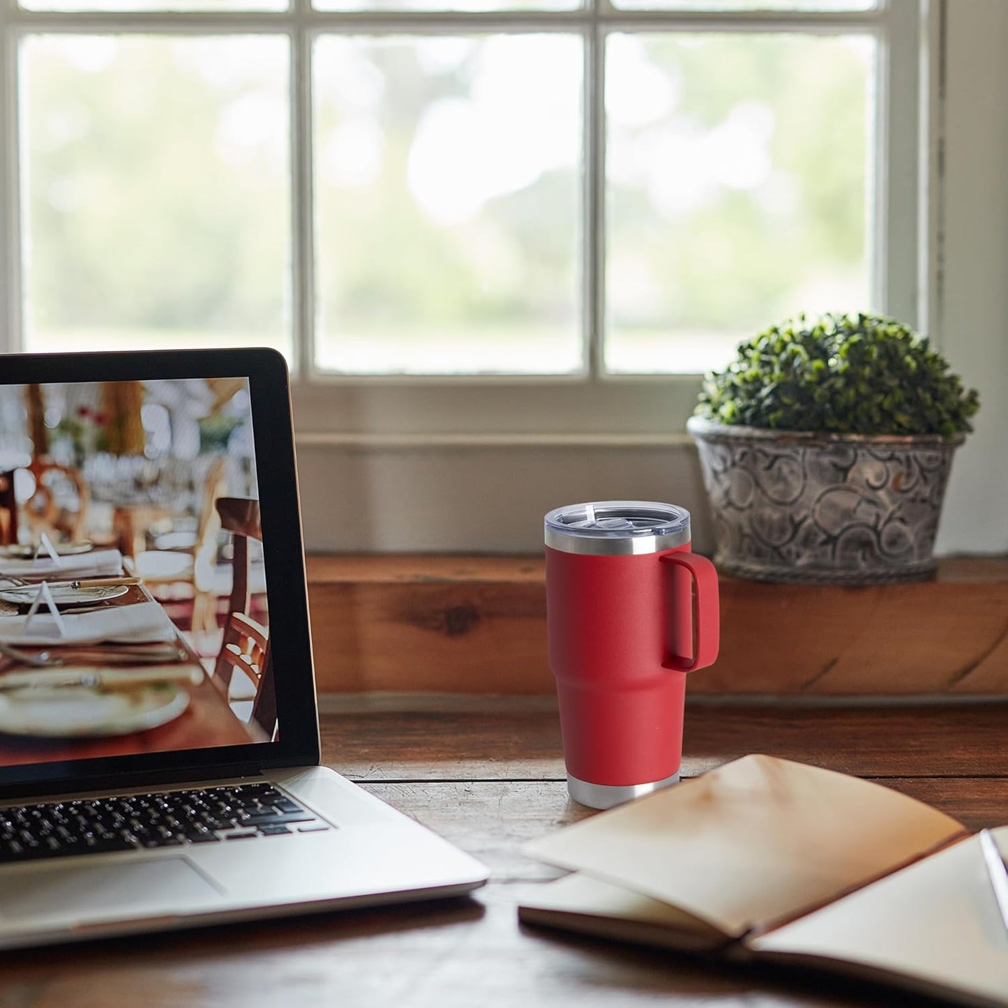 HASLE OUTFITTERS 20oz Tumbler Bulk with Lid, Stainless Steel Tumbler Bulk with Handle, Metal Insulated Travel Coffee Mug Set with Handle, Double Wall Vacuum Leak Proof Tumbler Cup, Red 6 Pack