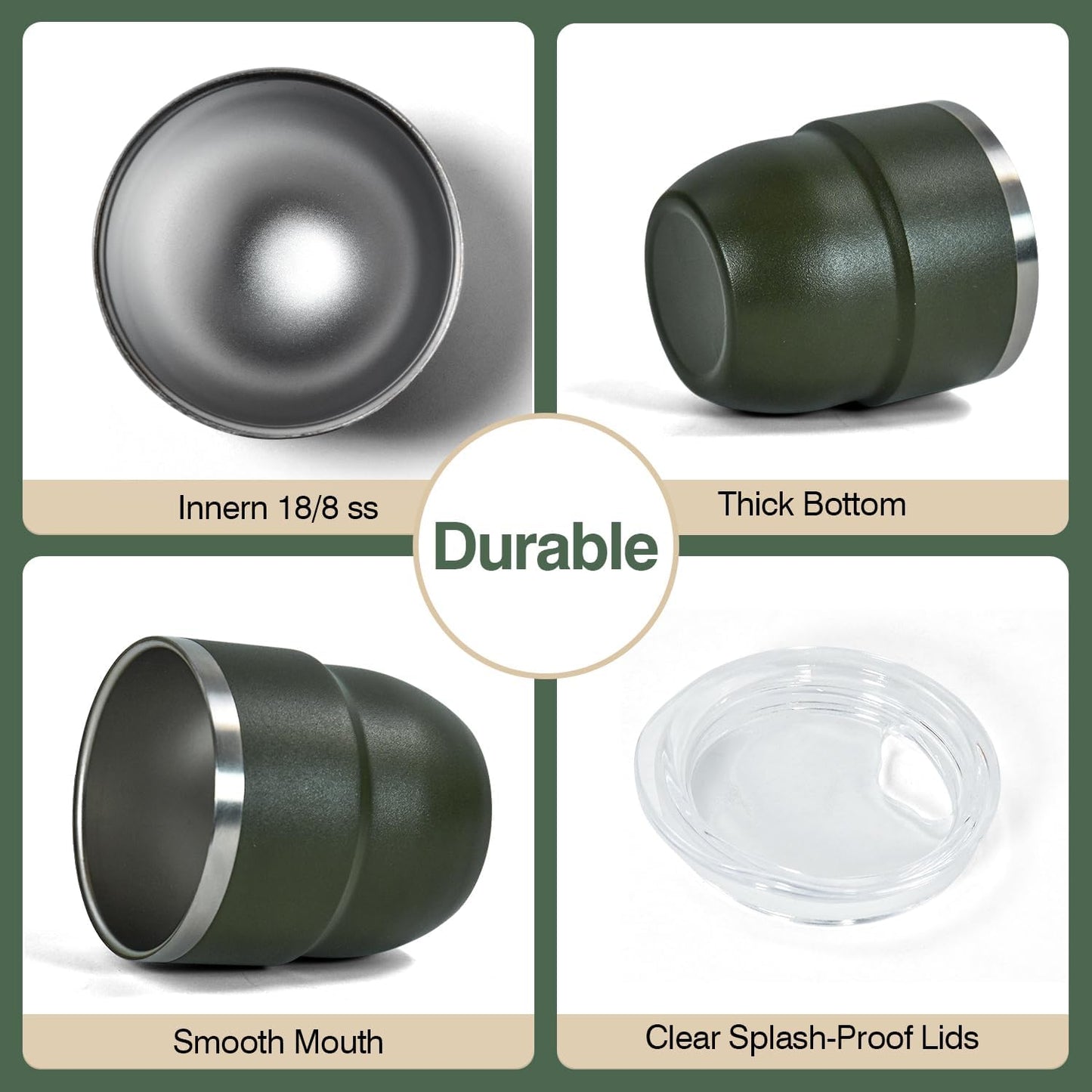 4oz Stackable Cup, Vacuum Insulated Espresso Cup Set of 2, Espresso Shot Glass for Coffee, Double Wall Stainless Steel Mini Tumbler Shot Glasses with Straw and Lid (A-green2P, 4oz)