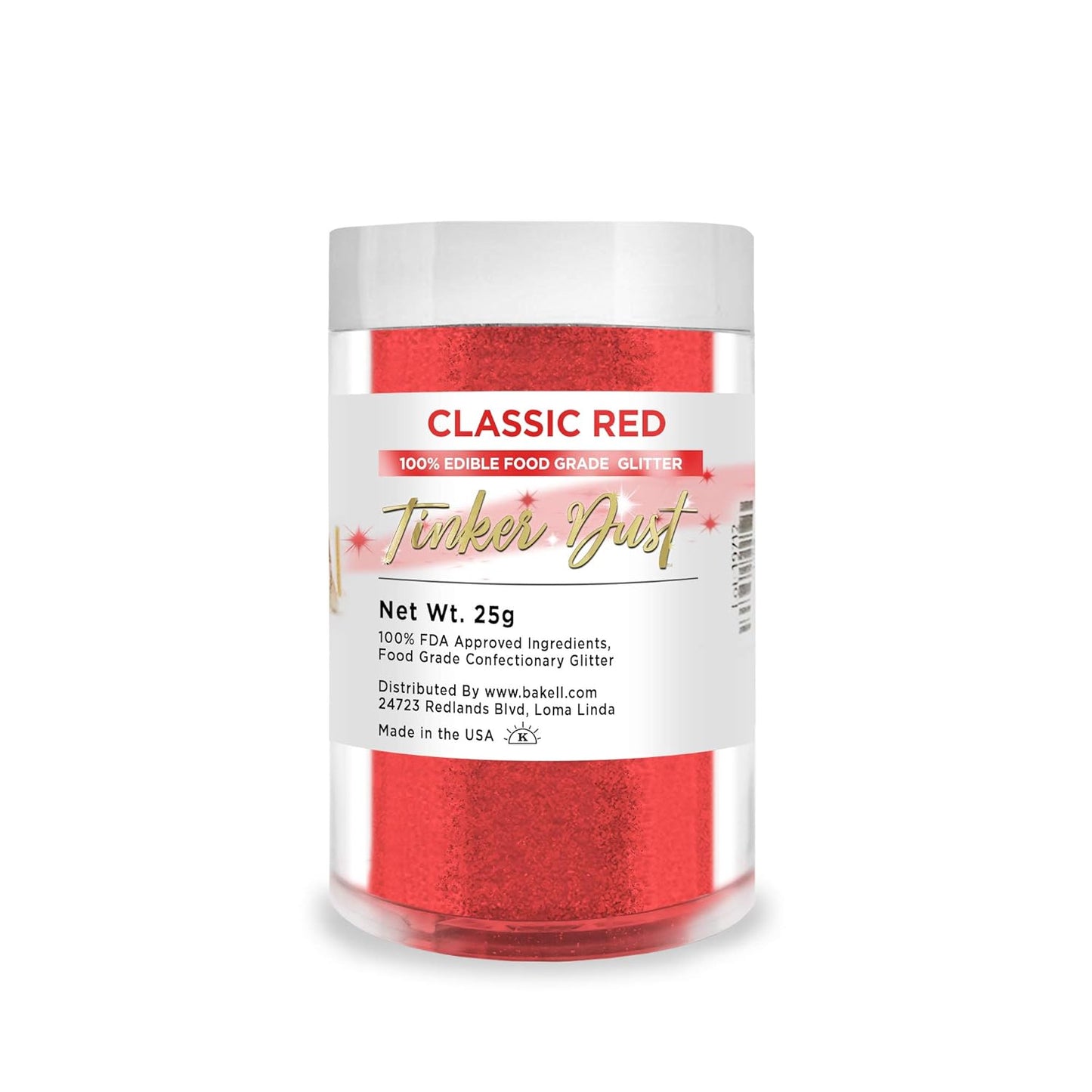 BAKELL Classic Red Edible Glitter, 25 Grams | TINKER DUST Edible Glitter | KOSHER Certified | 100% Edible Glitter | Cakes, Cupcakes, Cake Pops, Drinks, Dessert Vegan Glitter & Dusts (25g, Classic Red)