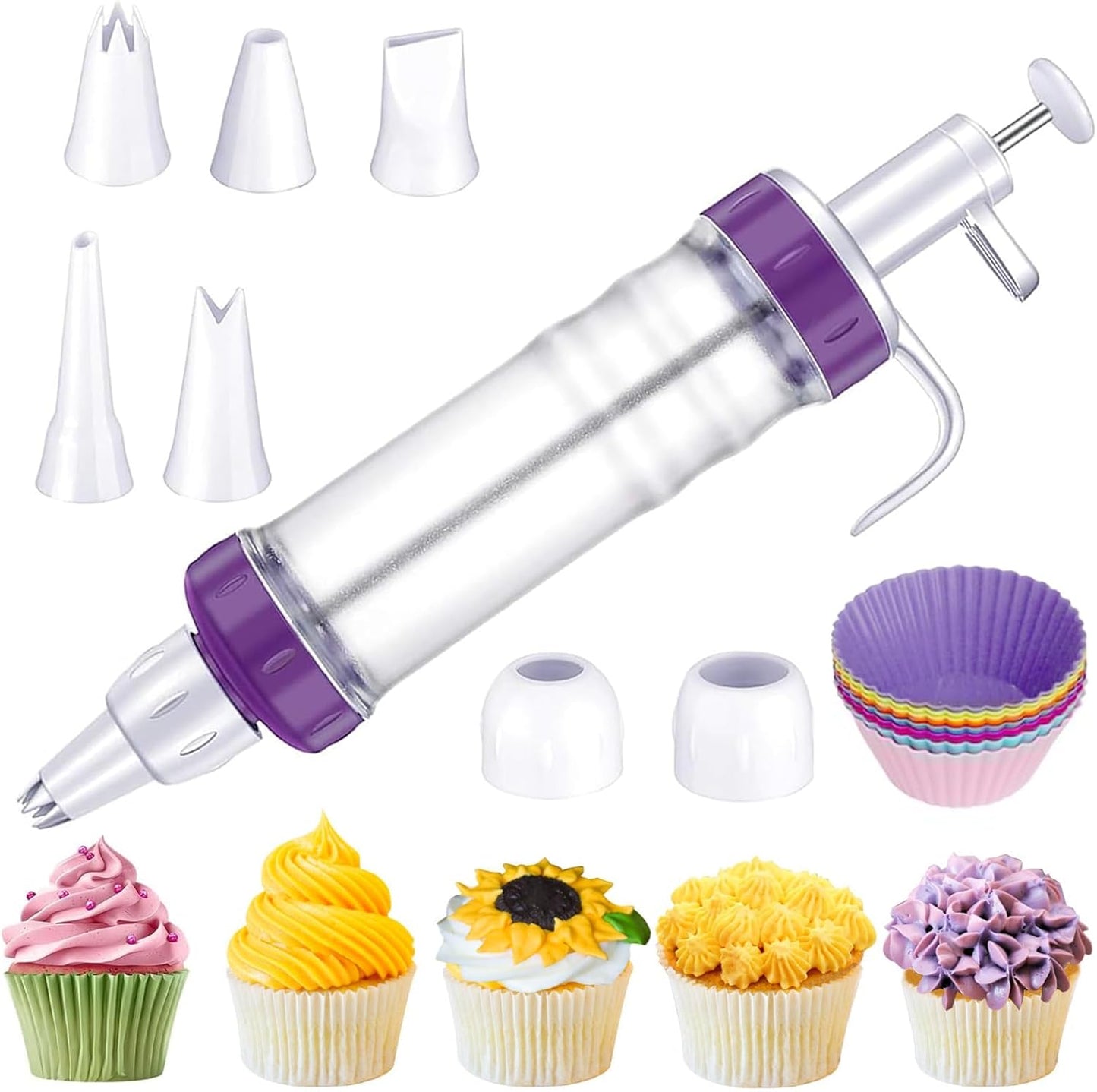 Dessert Decorating Syringe Set, Icing Piping Kit, Icing Dispenser Cupcake Filling Injector, Cake Decorating Kit with 5 Piping Tips Nozzles, Cupcake Decorating Kit