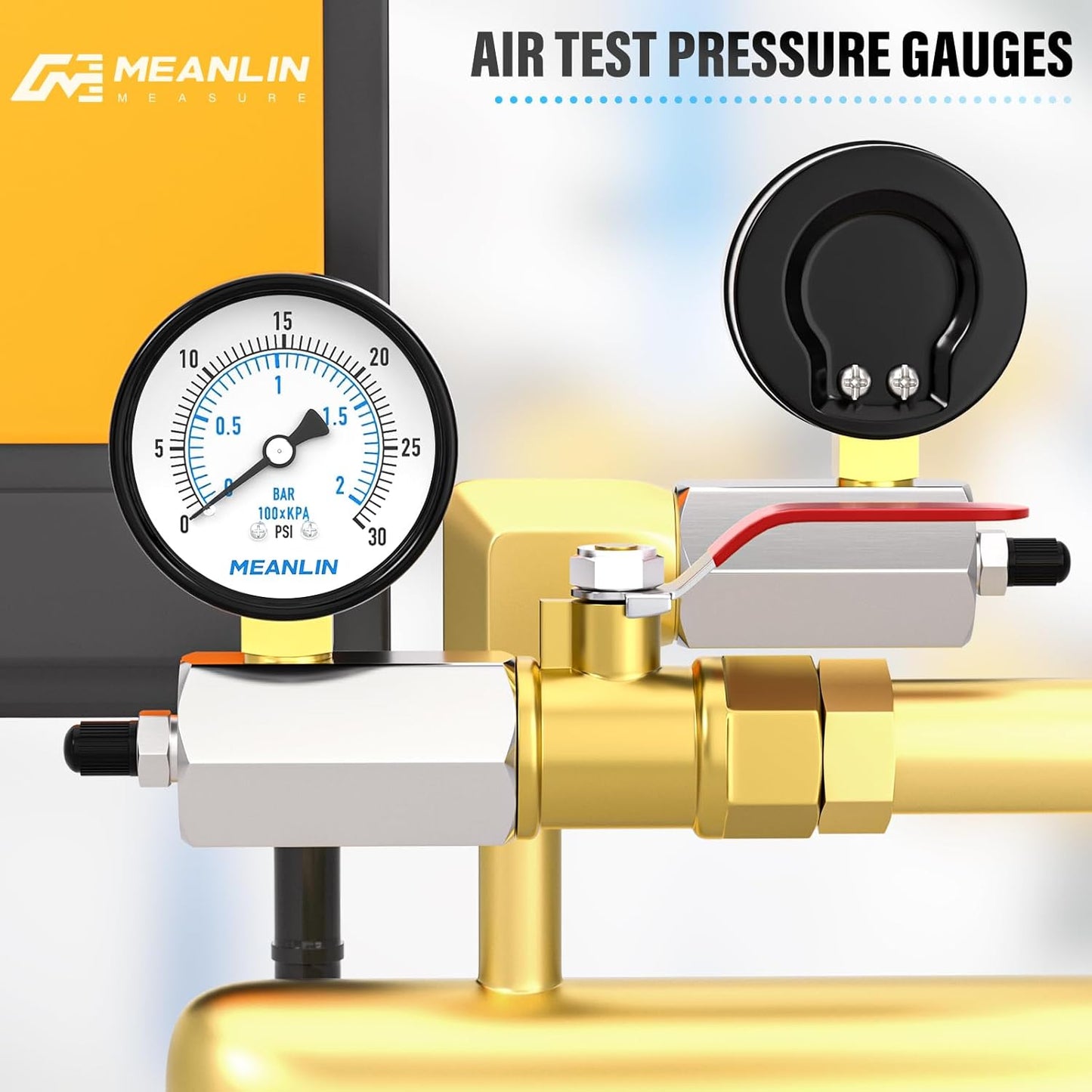 MEANLIN MEASURE 0-30Psi 2" Steel Double Graduated Air Test Pressure gauges, 3/4" FNPT Connection, -3-2-3% Accuracy