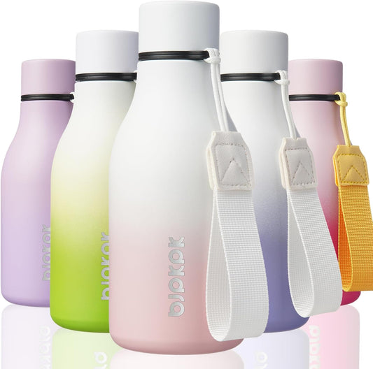 BJPKPK Insulated Water Bottles, 12oz Stainless Steel Metal Water Bottle with Strap, BPA Free Leak Proof Thermos, Mugs, Flasks, Reusable Water Bottle for Sports & Travel, Graceful Pink