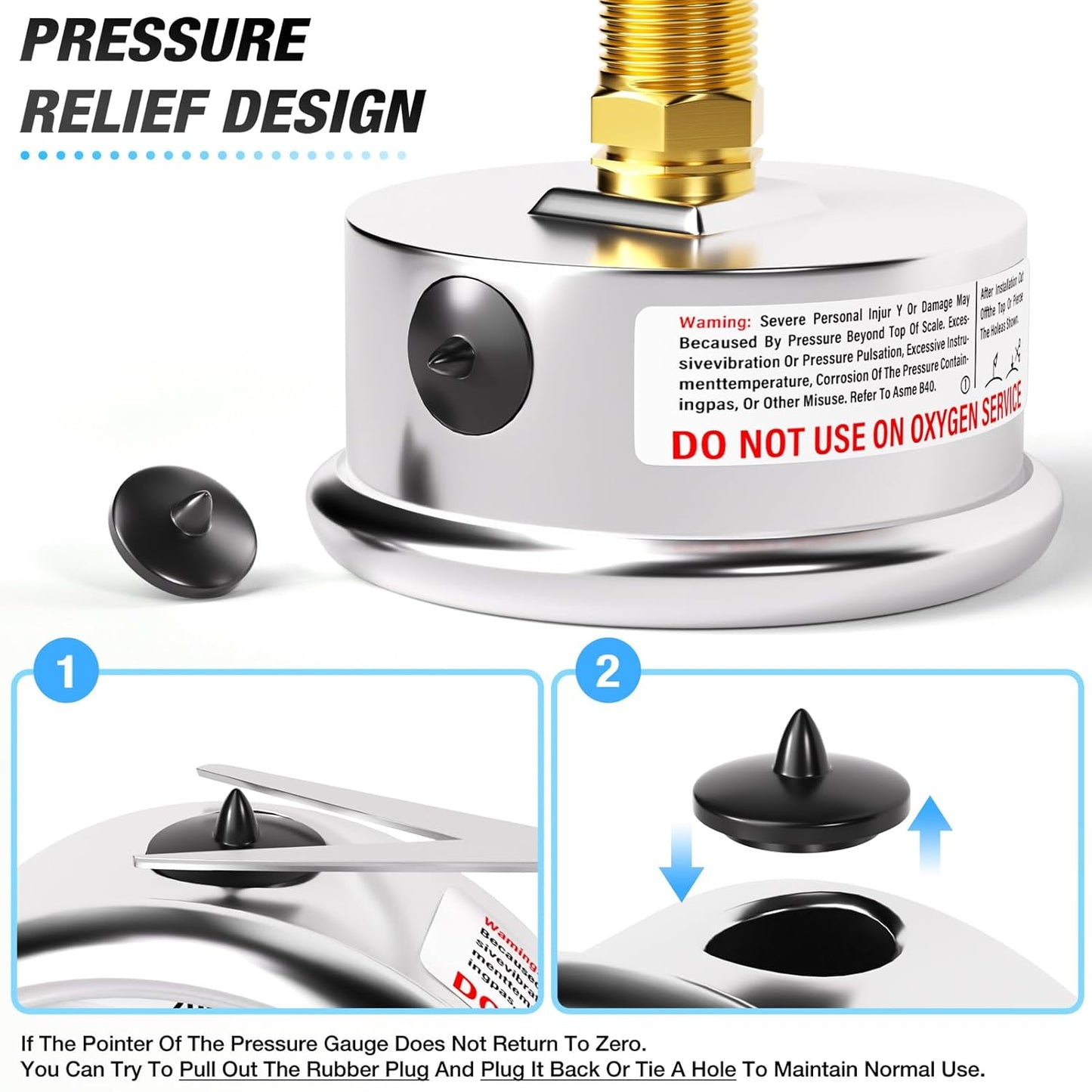 MEANLIN MEASURE -30inHG~60Psi Stainless Steel 1/4" NPT 2.5" FACE DIAL,Vacuum Pressure Gauge,Center Back Mount, with 1/4" x 1/2" NPT and 1/4" x 3/8" NPT Hex Bushing