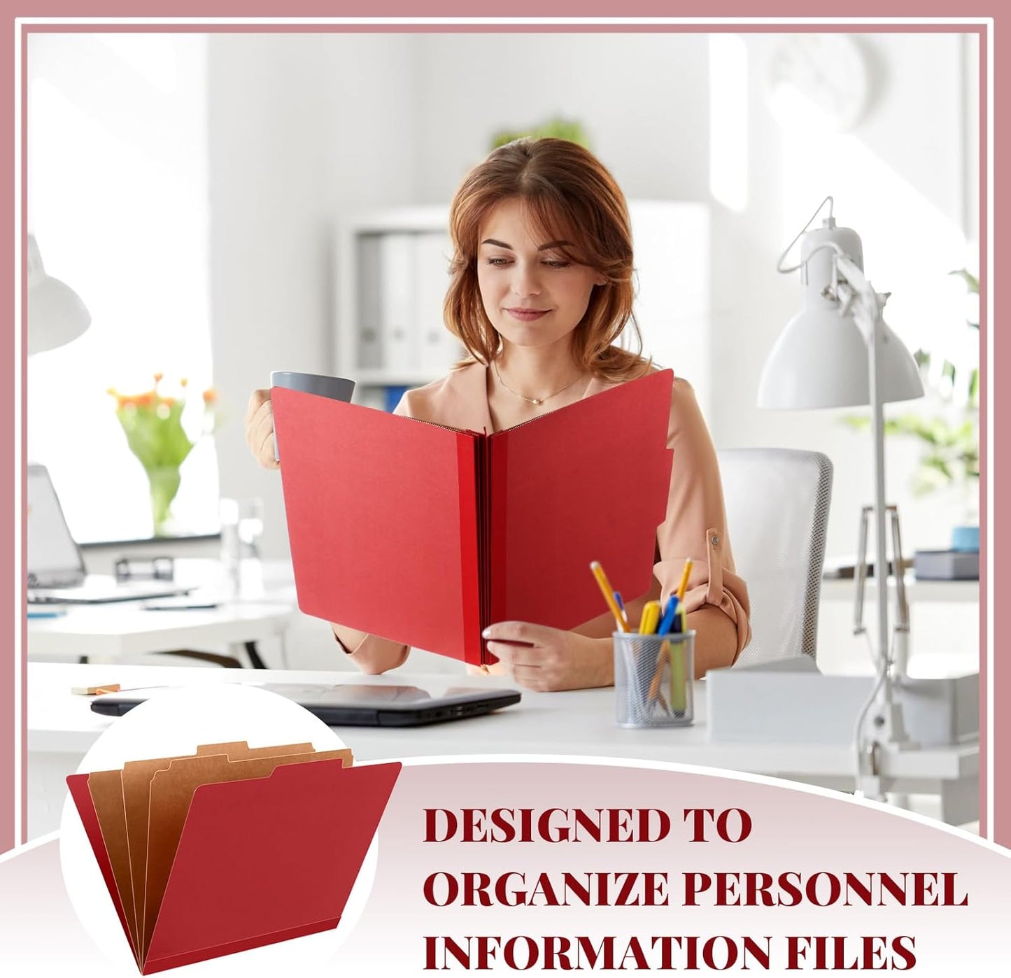 12 Pcs Classification Folders Letter Size, Back to School Supply for Teacher, Student, 3 Dividers Pressboard File Folder Bulk with 2 Fasteners, 3.5 Inch Expanding File Organizer (Red)