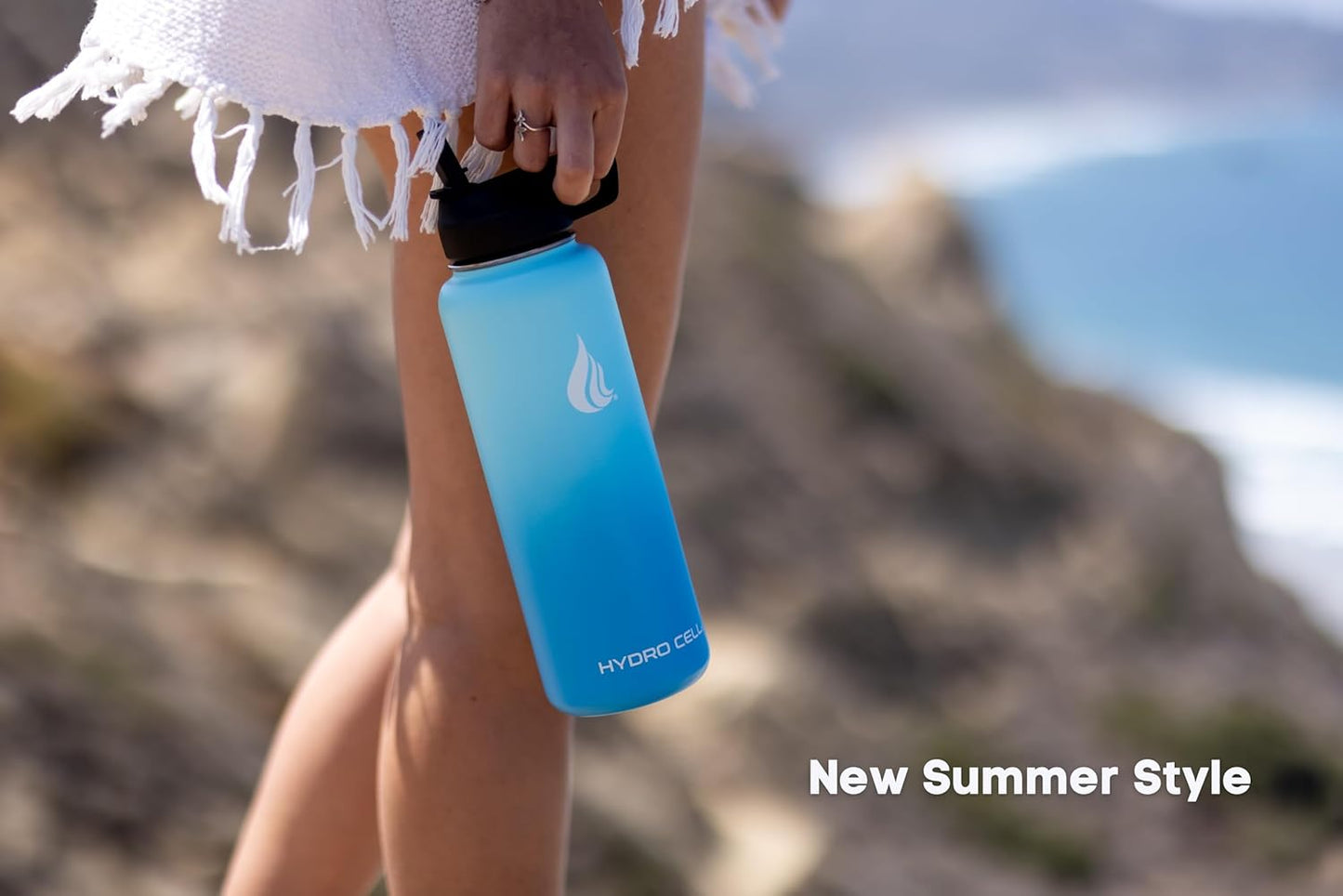 HYDRO CELL Stainless Steel Insulated Water Bottle with Straw - For Cold & Hot Drinks - Metal Vacuum Flask with Screw Cap and Modern Leakproof Sport Thermos for Adults (Sky/Blue 40oz)