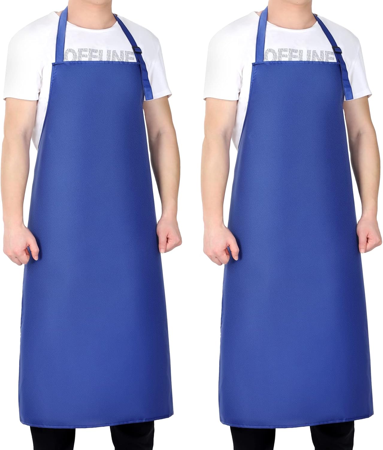 2 Pack Waterproof Rubber Vinyl Apron 40 Inch Light Duty Model Chemical Resistant Work Apron Clothes Durable Extra Long Black with Adjustable Bib Apron for Dishwashing Lab Work Butcher Cleaning Blue