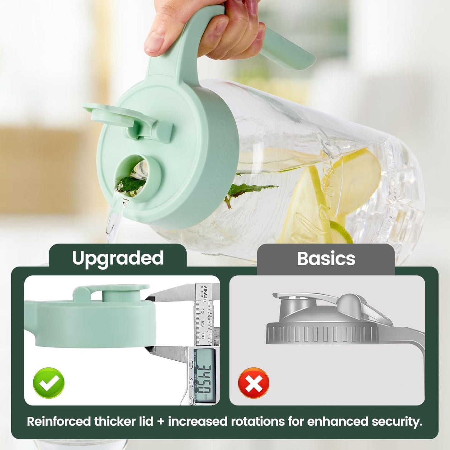 Mason Jar Pitcher - Airtight & Leakproof Glass Pitcher with Lid, Perfect for Breastmilk, Cold Brew, and Sun Tea, 2 Quart (64 oz) Mason Jar with Pour Spout Lid