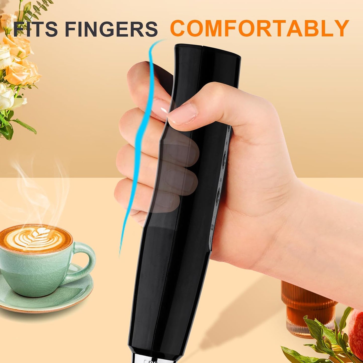 YUSWKO Handheld Milk Frother Wand for Coffee, Rechargeable Electric Whisk with 3 Heads 3 Speeds Drink Mixer Coffee Frother For Latte, Cappuccino, Hot Chocolate, Egg (Without Stand, Light Black)