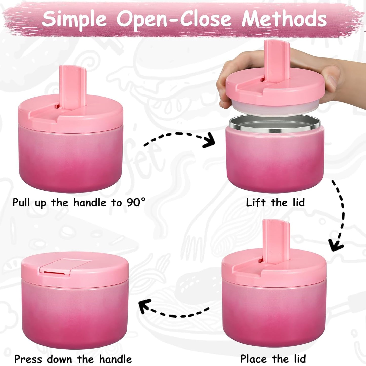 12oz Insulated Vacuum Food Jar with Buckle Lid Wide Mouth Soup Thermo for Hot Food Kids Leakproof Stainless Steel Lunch Container (Gradient Pink, 12OZ)