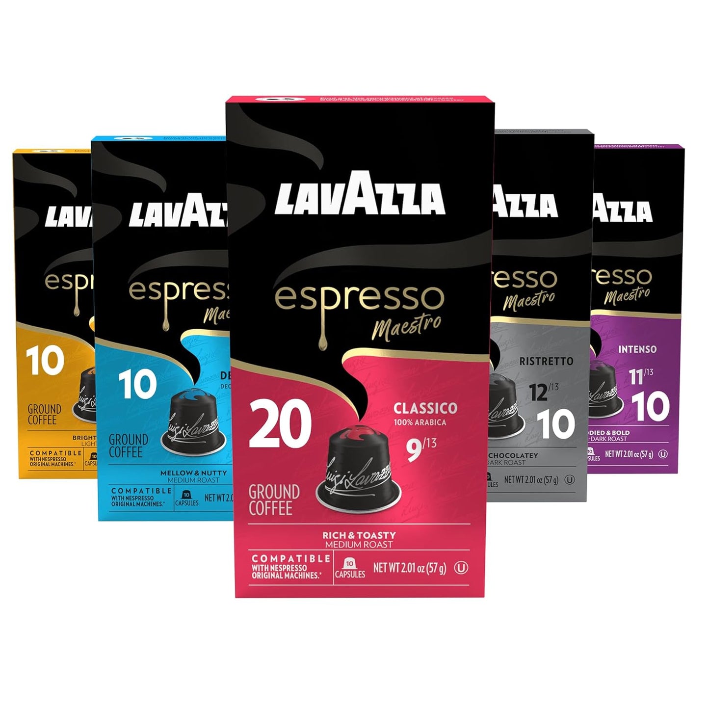 Lavazza Espresso Variety Pack of Aluminum Capsules Compatible with Nespresso* Original Machines, Contains Light, Medium, and Dark Espresso Roast (60 Capsules)