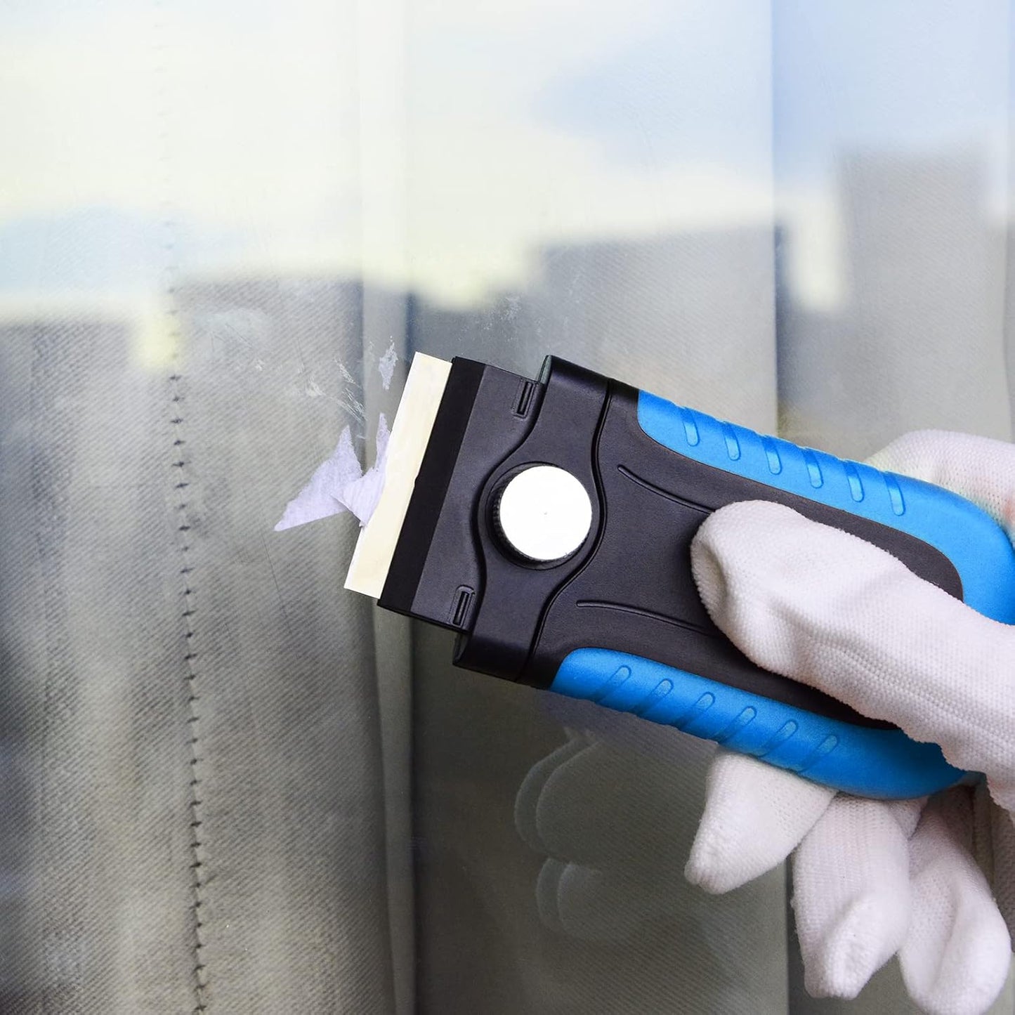 Gomake Razor Blade Scraper Tool with Blade Storage Container, Glass Cooktop Stove Scraper with 10PCS Stainless Steel Blades for Glass Clean,Paint,Old Label,Decal Sticker,Adhesive Remover (Blue)