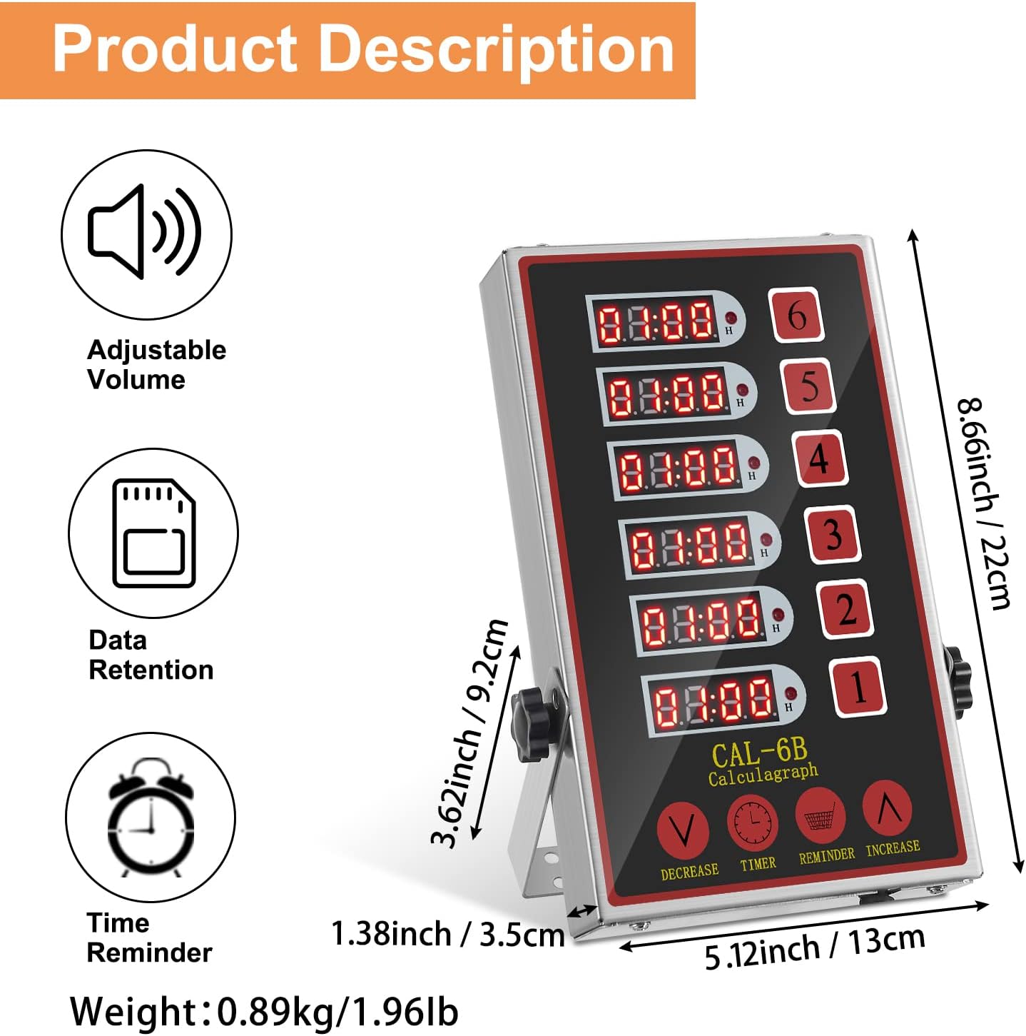Kitchen Timers for Cooking – 6 Channel Commercial Kitchen Timer Restaurant Kitchen Supplies – Stainless Steel LED Technology Kitchen Timer Digital – Reminder Function, Loud Alarm