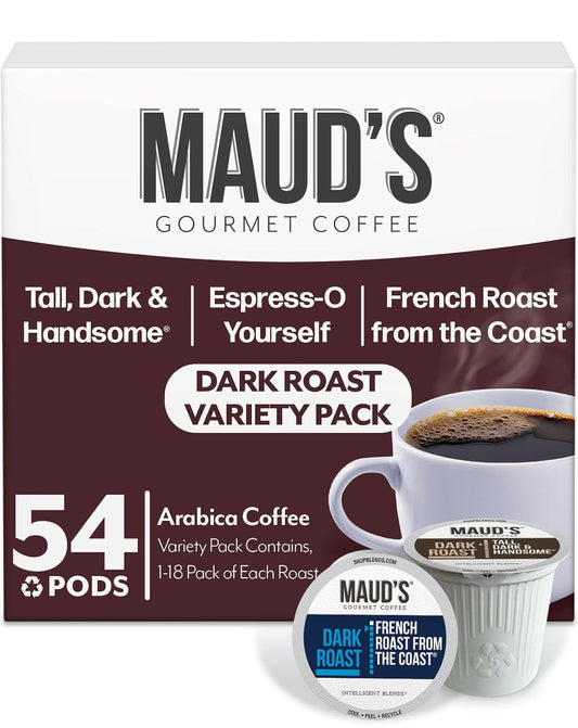 Maud's Dark Roast, French Roast & Espresso Coffee Pods Bundle, 54 ct, Recyclable Single Serve Pods – 100% Arabica Coffee, Compatible with Keurig K Cups Maker