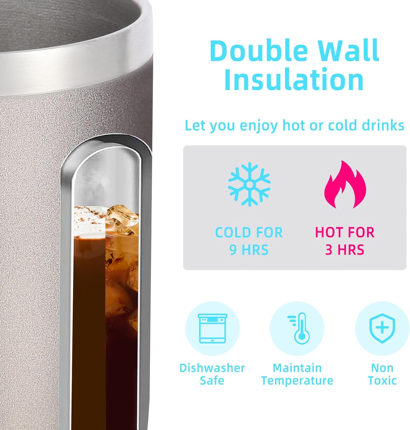 Volhoply 14oz Insulated Stainless Steel Coffee Mug with Lid Bulk 4 Pack,Double Wall Vacuum Travel Coffee Cup with Handle,Reusable Cups Tumbler Cup,Camping Mugs Keep Hot,Ideal Gifts(Gray,4 Set)