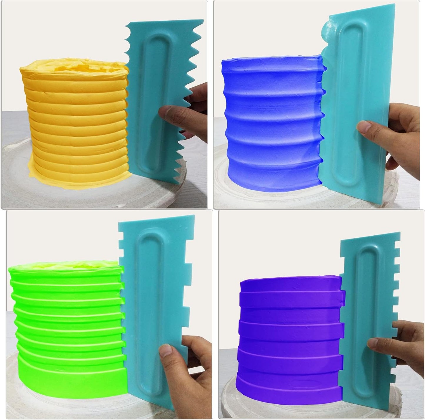 Cake Scraper set of 8 Pack Cake Edge Tools Decorating Icing Smoother Comb,Plastic Sawtooth Decorating Mousse Butter Cream Polisher-16 Design Textures-Blue