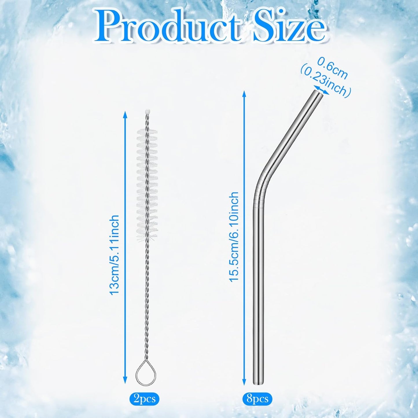 8 Pack 6 Inch Short Bent Metal Cocktails Straws, Stainless Steel Straws with 2 Cleaning Brush Portable Reusable Drinking Straw for Coffee Mugs Small Glasses Cups