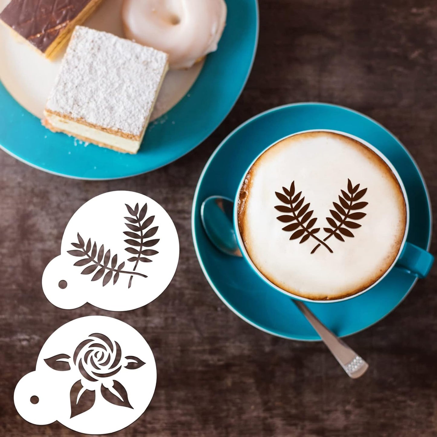 Marspark 30 Pieces Coffee Stencil Cookie Cake Stencils Latte Art Reusable Plastic DIY Bake Stencils Leaves Butterfly Flowers Bird for Coffee Cookie Drawing