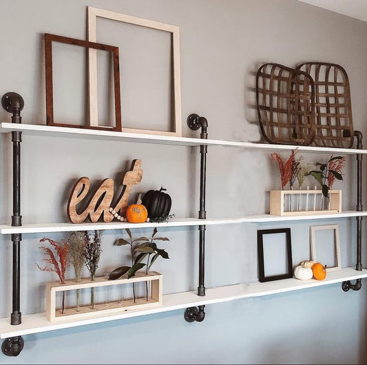 Industrial Pipe Shelving Rustic White Pipe Wall Shelves Industrial Shelves with Wood Planks Floating Shelves 60 Inch Farmhouse Bathroom,Kitchen Shelving Wall Mounted