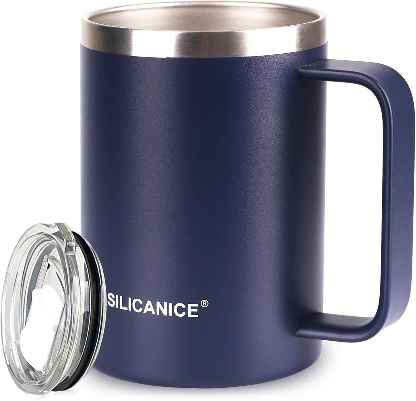 14 oz Stainless Steel Vacuum Insulated Tumbler with handle & MacSlider Lid, Dishwasher Safe & Spill Proof Coffee Cup, Travel Mug for Hot/Cold Drinks, Durable Design - Navy
