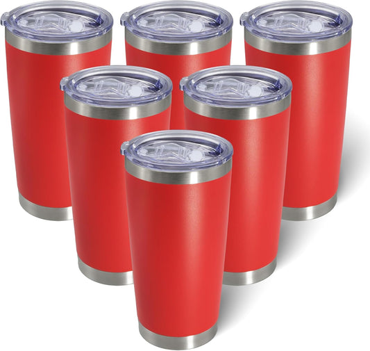20oz Tumbler Bulk Stainless Steel Tumblers with Lid Vacuum Insulated Double Wall Travel Coffee Mug Powder Coated Tumbler Cup for Hot and Cold Drinks(Red, 6 pack)