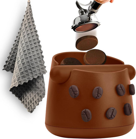 Espresso Knock Box with Barista Towels, Removable Shock-absorbent Knock Bar & Non-Slip Base - Knock Box Espresso, Knock Box for Coffee Grounds, Espresso Machine Accessories, Brown, JDHAVMOS