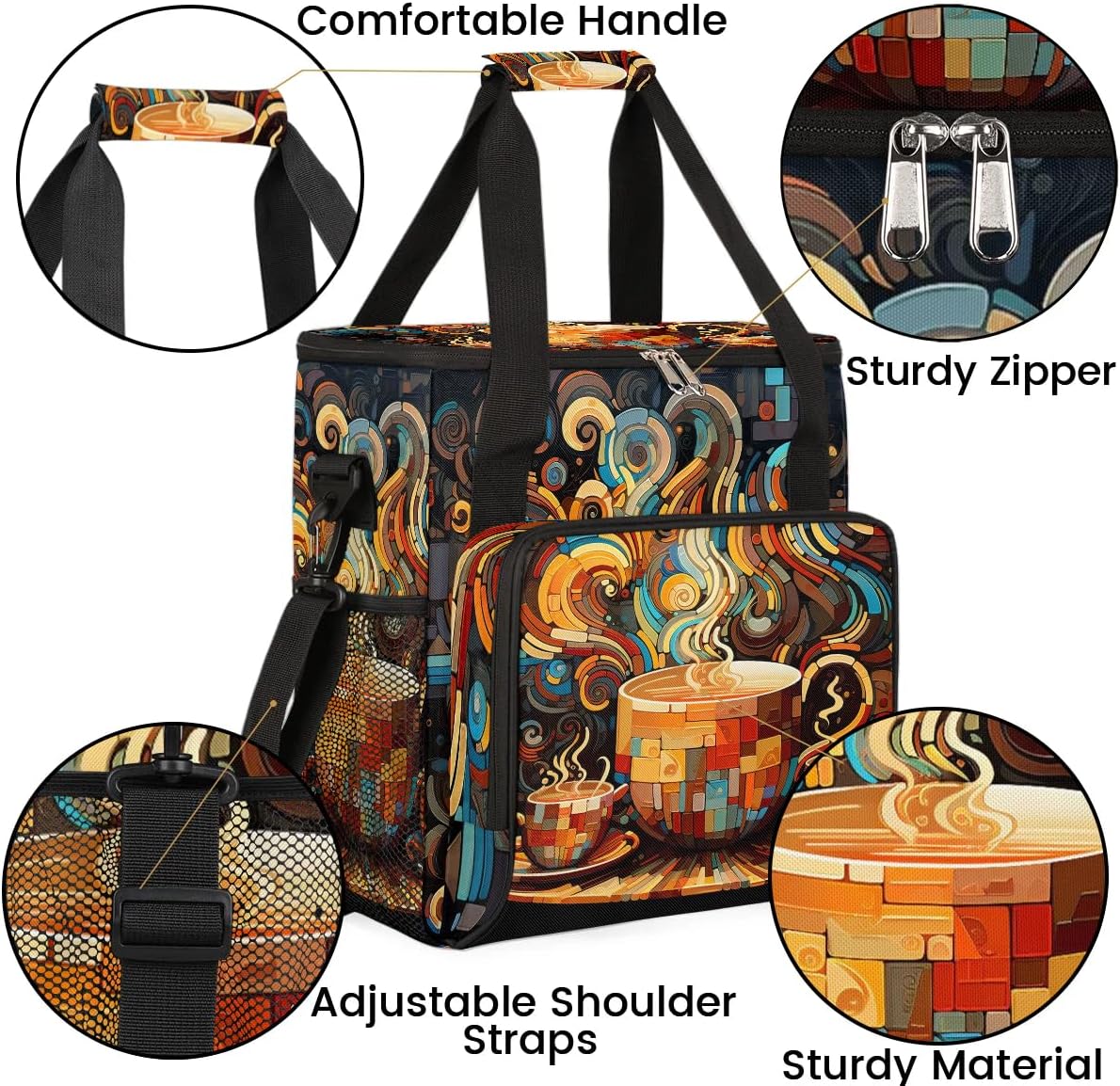 coffee beans cup cartoon Coffee Maker Carring Bag Travel Carrying Storage Tote Bag Compatible with Keurig K-Mini or K-Mini Plus Portable Single Serve Coffee Brewer Case with Pockets for K-cup Pods