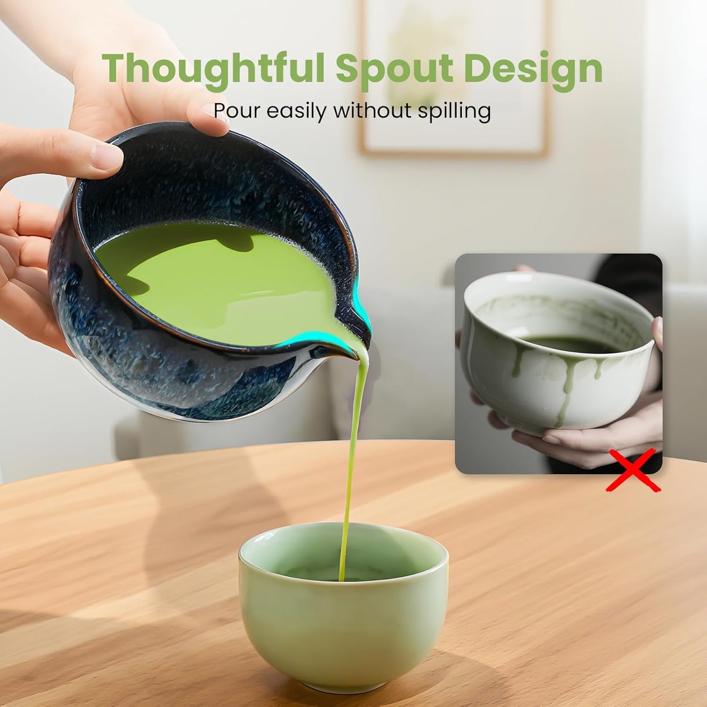 Matcha Whisk Set, Ceramic Matcha Set Includes Matcha Bowl, Matcha Whisk & Holder, Scoop, Sifter, Spoon, Scoop Rest, Tea Mat, User Manual - 9 Pcs Matcha Kit for Matcha Lovers (Blue)