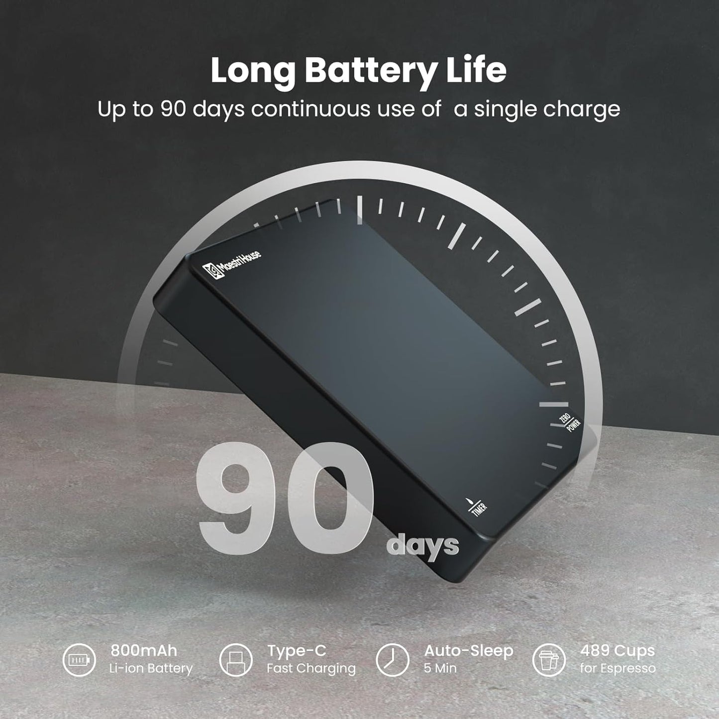 Mini Coffee Scale with Timer, Maestri House Rechargeable Espresso Scale, 2kg/0.1g Accurate Scale for Espresso and Pour-Over Coffee, Portable Digital Kitchen Scale with Automatic Timing-Black