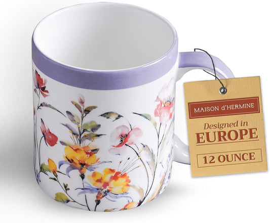 Maison d' Hermine Coffee Mug with Handles Fine Bone China Mugs Pack of One Tea Cups for Hot Beverages Cappuccino Latte Home Restaurant Office Perfect for Gift (Summer Floral - Cornflower, 12 Ounce)