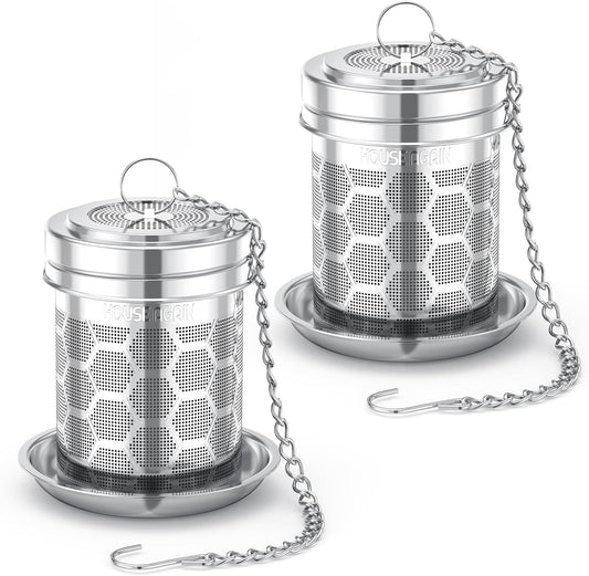 House Again 2 Pack Tea Strainers for Loose Tea, Extra Fine Mesh Tea Infuser, 304 Stainless Steel with Chain Hook, Loose Leaf Tea Steeper for Brew Tea Spices & Seasonings, Geometric Design
