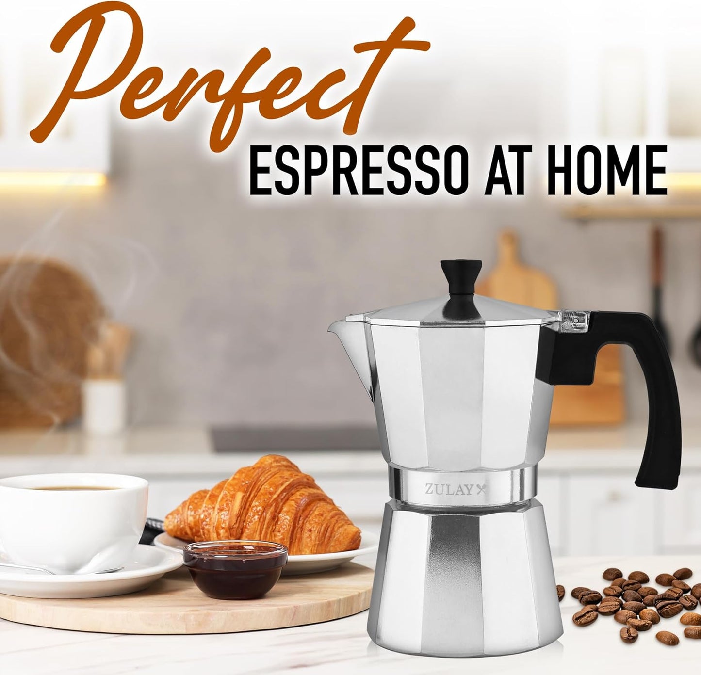 Zulay Moka Pot Espresso Stovetop Coffee Maker - Leak-Proof, aluminum, Easy to Clean, Heat Resistant Handle & Knob - for Authentic Cuban & Italian Style Espresso - Makes 6 Espresso Cups - Silver