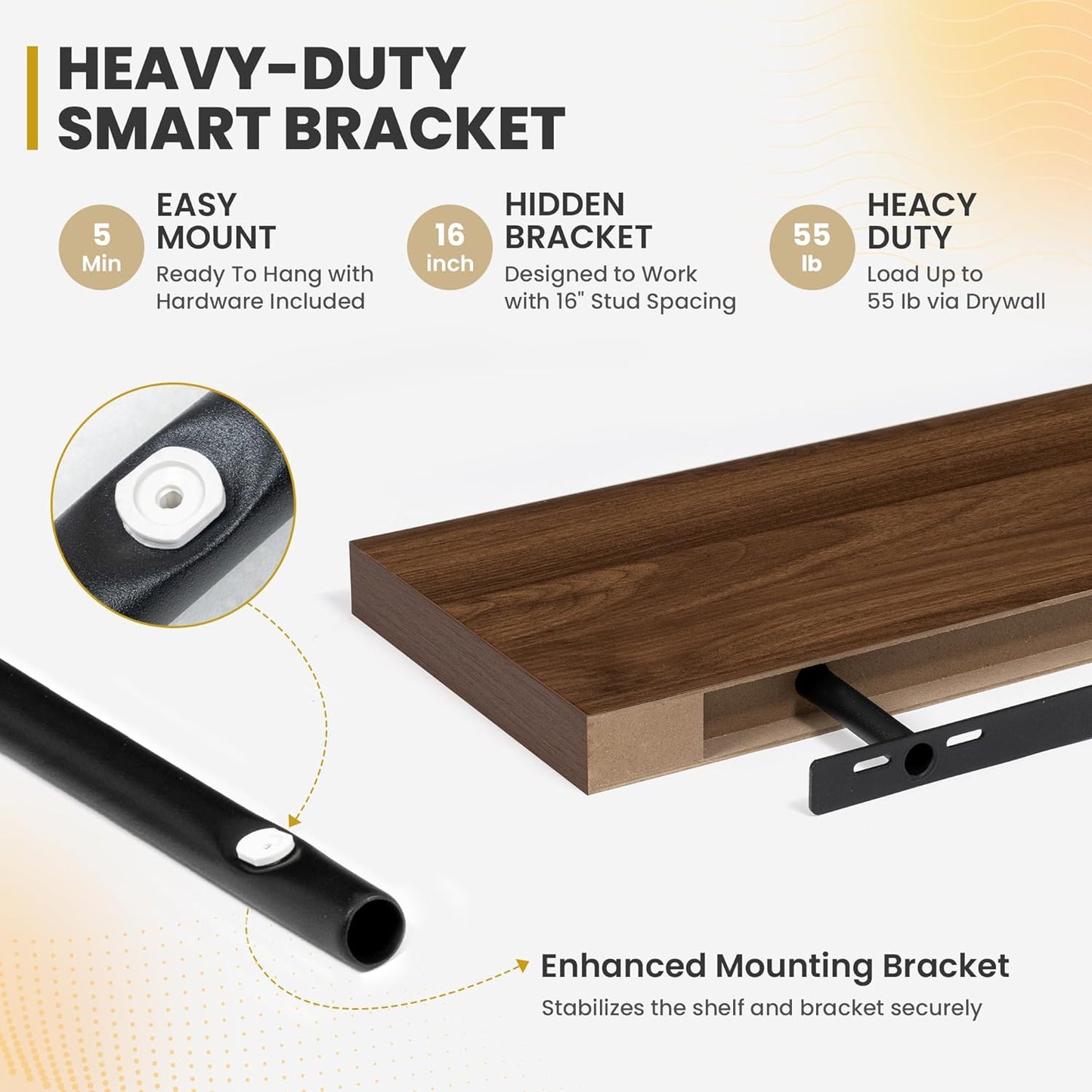 30 Inch Floating Shelves, 9.3" Deep Floating Shelf Wall Mounted, 30" Wall Shelves, Rustic Deep Bookshelf, Large Display Shelves & Storage Shelves for Bedroom, Living Room, Walnut, Set of 2