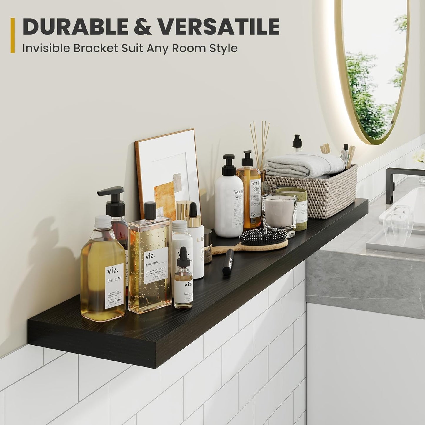 40 Inch Floating Shelves, 9.3" Deep Floating Shelf Wall Mounted, 40" Wall Shelves, Rustic Deep Bookshelf, Large Display Shelves & Storage Shelves for Bedroom, Living Room, Black, Set of 2